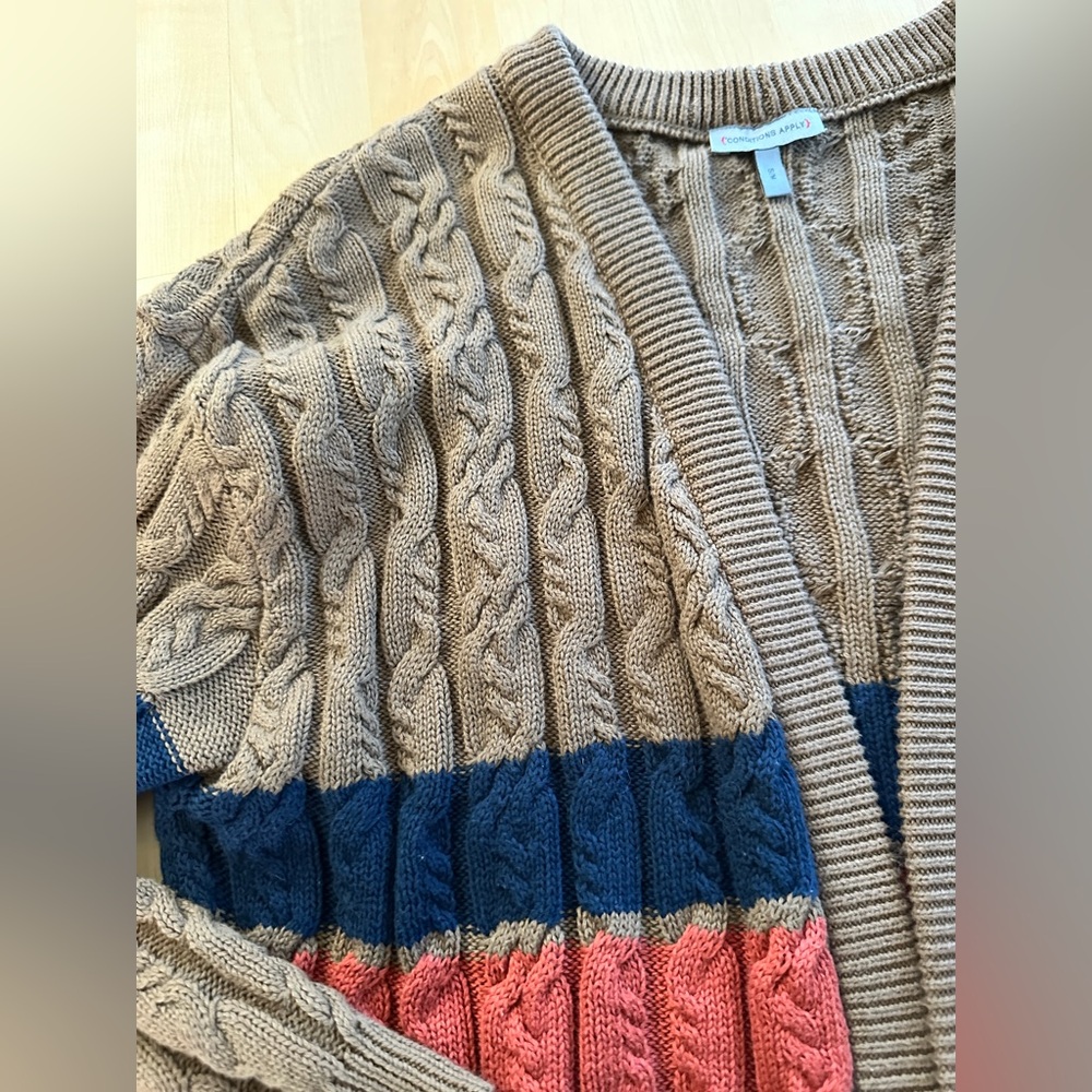 Conditions Apply Stripe Cable Cardigan Knit Sweater Brown Anthropologie S M - Picture 5 of 7